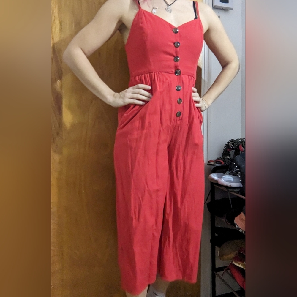 Red slim fitted jumpsuit